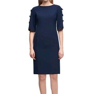 DKNY Blue Navy Shift Elbow Bow Sleeve Size 2 Like New